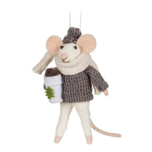 Mouse with Coffee Ornament-Grey-5"H