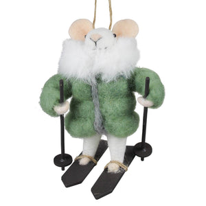 Mouse in Parka on Skis Ornament, Felt