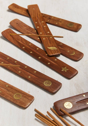 Incense Holder, Natural, Brass Motif