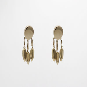 Vintage Gold Plated Oval 3 Dimensional Monet Clip-On Tassle Earrings