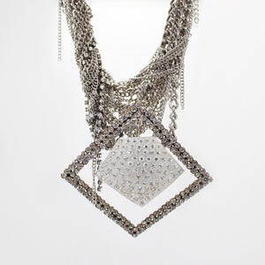 ELIZABETH Punk Crystal Celluloid Geometric Silver Chain Drop Necklace