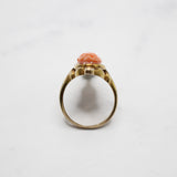 Antique Victorian Diamond 18kt Gold Carved Coral Cameo Ring