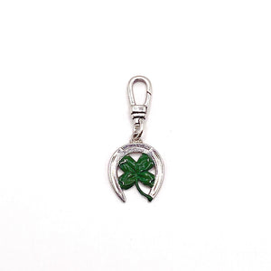 Mid-Century Vintage Sterling Silver & Enamel Lucky Clover Horseshoe Charm