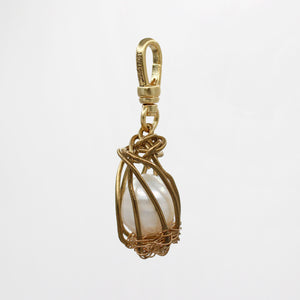 Handmade Nested and Caged Baroque Pearl in Brass & Goldfill Perla Charm