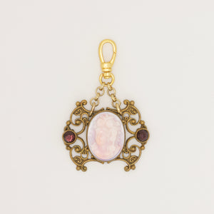 Victorian Glass Cameo with Amethyst Glass Filagree Frame Charm
