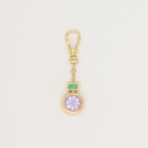 Vintage Amethyst Emerald Diamond Charm Pendant in 14/10 Karat Gold