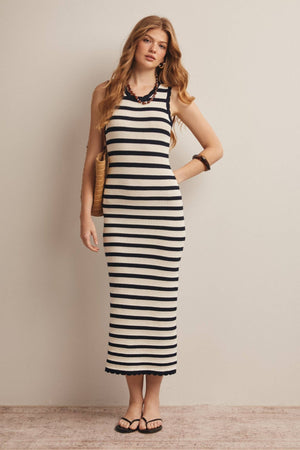 Forte Striped Crochet Knit Midi Dress FWD0001