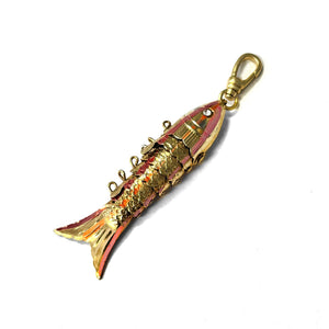 Vintage 1970's Hand-Painted 14k Gold Plated Articulated Lucky Fish Charm