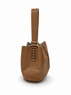 Volta Atelier Camel Snake-Embossed Leather Wristlet Bag