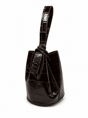 Volta Atelier Dark Chocolate Croc-Embossed Patent Leather Wristlet Bag