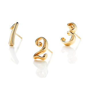 Code Number Stud Earring 14K Gold