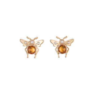 Pearly Citrine Glass Bee Stud Earring