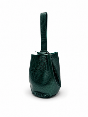 Volta Atelier Forest Green Snake-Embossed Leather Wristlet Bag