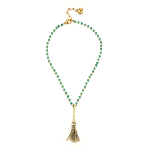 14K Gold-Plated Natural Green Onyx Wire-Wrapped Necklace (Copy)