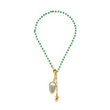 14K Gold-Plated Natural Green Onyx Wire-Wrapped Necklace
