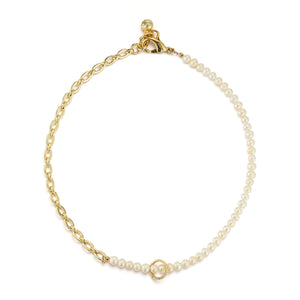 18K Gold-Plated Pearl Plaza Elizabeth Half N' Half Chain Short Necklace