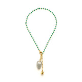 14K Gold-Plated Natural Green Onyx Wire-Wrapped Necklace (Copy)