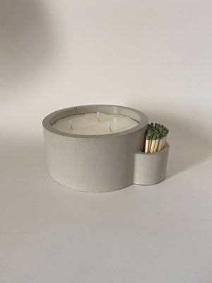 Concrete 3 Wick Candle with Match Holder