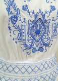 Vintage 1920's Style Embroidered French Peasant Dress - Blue