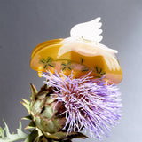 Lucky Dove White Four Leaf Clover Acetate Hair Claw