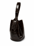 Volta Atelier Dark Chocolate Croc-Embossed Patent Leather Wristlet Bag