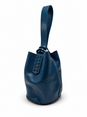 Volta Atelier Teal Snake-Embossed Leather Wristlet Bag