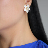 Hand Carved Mother of Pearl Camellia Stud