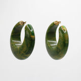 Vintage Marbled Spring Green Bakelite Puffy Hoop Earring