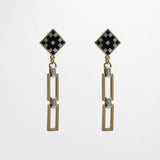 Mother of Pearl Onyx Handmade Checkerboard Verushka Mixed-Metal Link Earring