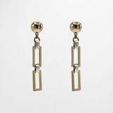 Gold Dome Stud 80s-Inspired Mixed Metal Rectangular Drop Earring