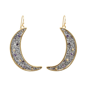 Love You To the Moon & Back Crescent Moon Glitter Resin Hollyn Earrings