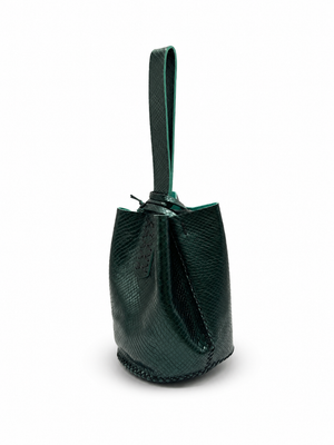 Volta Atelier Forest Green Snake-Embossed Leather Wristlet Bag