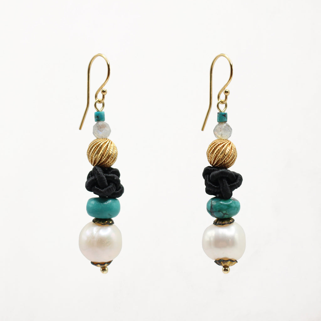 Lulu & Cat Pearl Turquoise and Gold Overboard Earrings
