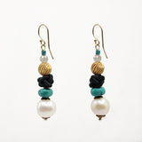 Lulu & Cat Pearl Turquoise and Gold Overboard Earrings