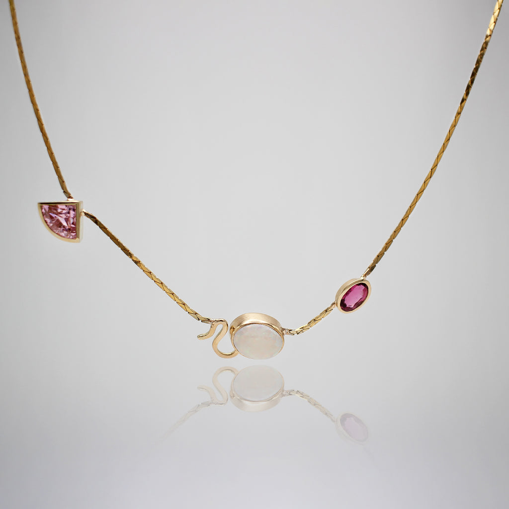 Lulu Frost Fine Geo Shapes Opal Ruby & Morganite Necklace
