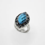 Elizabeth Seeing Eye Cerulean Blue and Black Faceted Glass Cocktail Ring