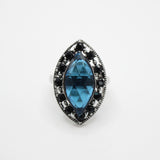 Elizabeth Seeing Eye Cerulean Blue and Black Faceted Glass Cocktail Ring
