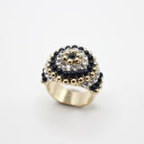 Elizabeth Blue Goldstone Caviar Crystal Domed Cocktail Ring