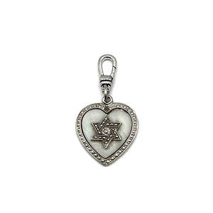 Vintage Sterling Silver Mother of Pearl Star of David Heart Charm