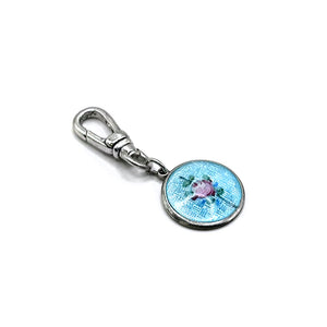 Antique Cloisonné Enamel over Sterling Silver Blue Pink Rose Charm