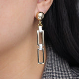 Gold Dome Stud 80s-Inspired Mixed Metal Rectangular Drop Earring