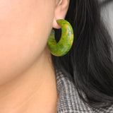 Vintage Marbled Spring Green Bakelite Puffy Hoop Earring