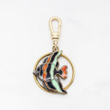 Enamel Black,Cinnabar and Mint Fish Medallion Charm