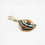 Enamel Black,Cinnabar and Mint Fish Medallion Charm