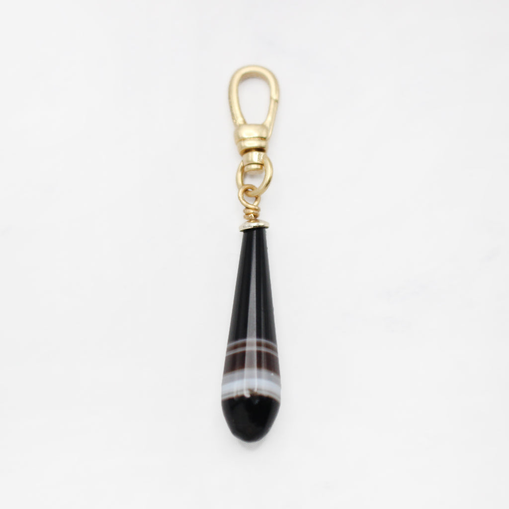 Antique Victorian Black Banded Agate Teardrop Charm