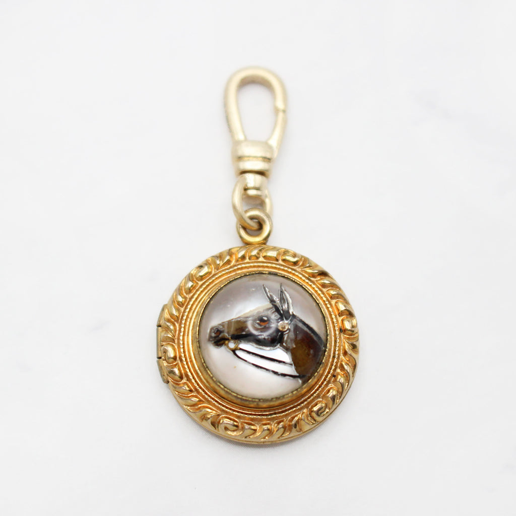 Domed Reverse-Carve Rock Crystal Horse Charm