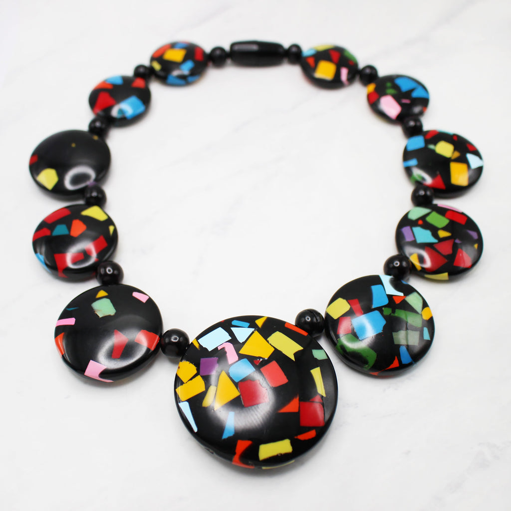 Colorful Cool Confetti Discs Vintage French Necklace