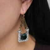 Archival Lulu Emerald Green Cut Glass Crystal Deco Style Hanging Earrings