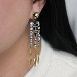 Archival Lulu 20's Deco Style Onyx Glass and Crystal Dangle Earrings