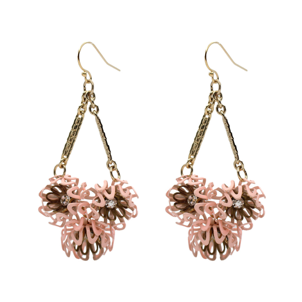 Powder Pink Peony Blossom Crystal Drop Earrings